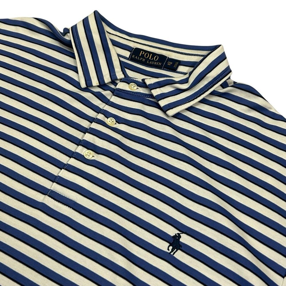 Polo Ralph Lauren Men's 2XB Big Blue White Striped Pony Embroidered Short Sleeve